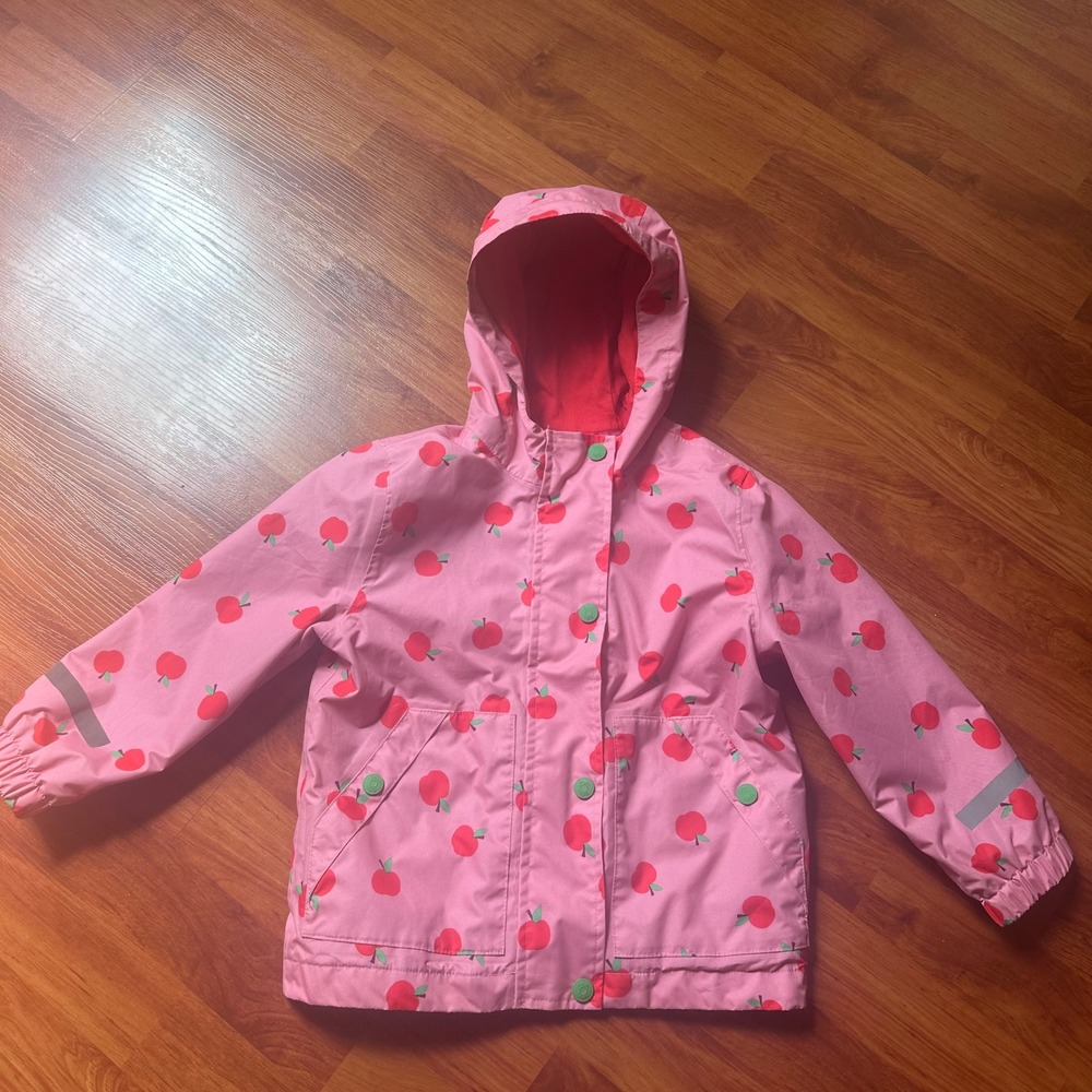 Mini Biden Pink Rain Jacket with Red Apple Print